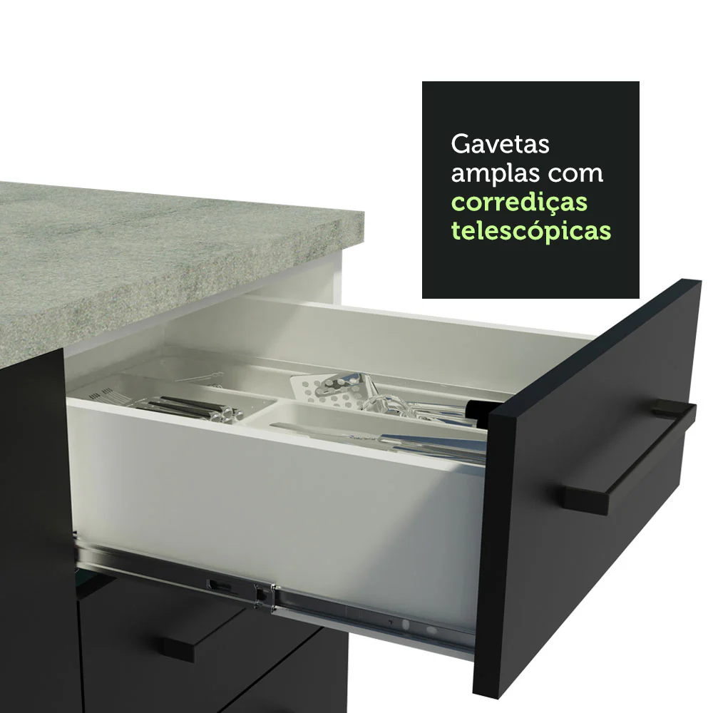 Armário de Cozinha Completa de Canto 486cm Branco/Preto 60cm de Profundidade Agata Madesa 01 - Image 7