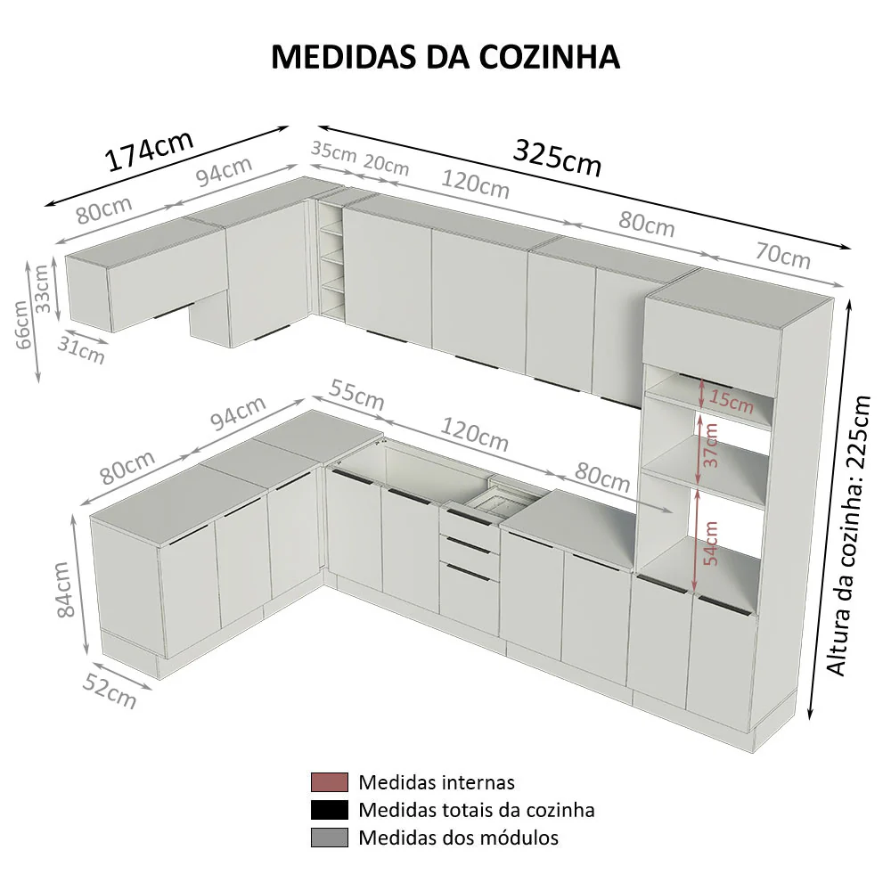 Armário de Cozinha Completa de Canto 499cm Branco Stella Madesa 01 - Image 3