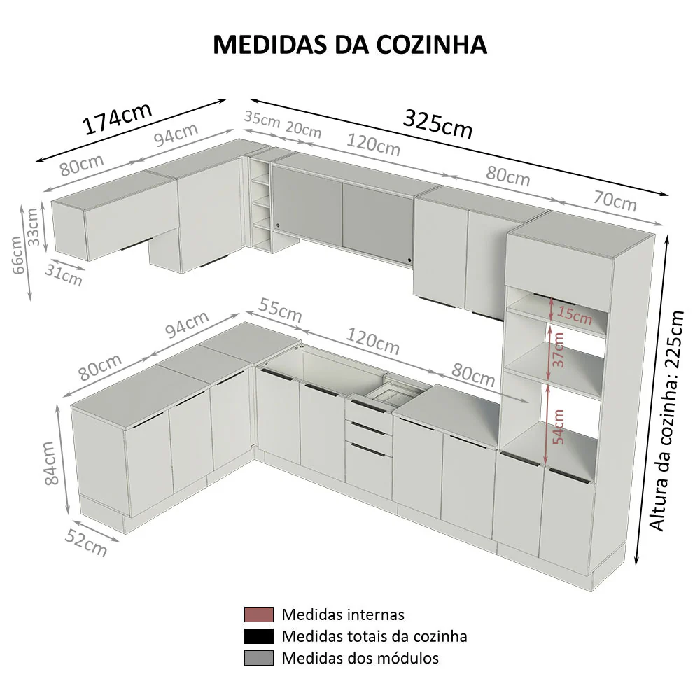 Armário de Cozinha Completa de Canto 499cm Rustic/Branco Stella Madesa 03 - Image 3