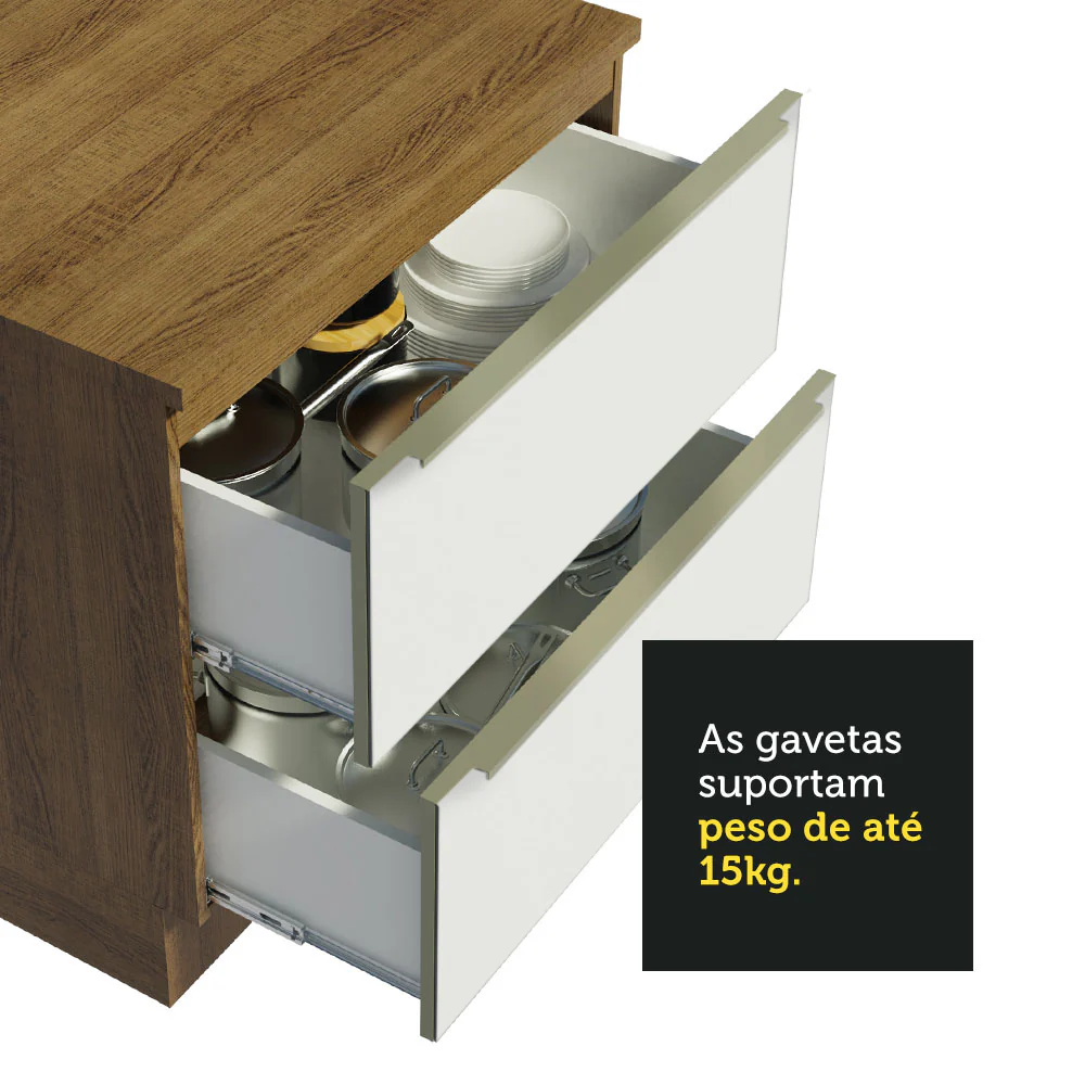 Armário de Cozinha Completa de Canto 546 x 60 cm Rustic/Branco Veludo Lux Madesa 05 - Image 7