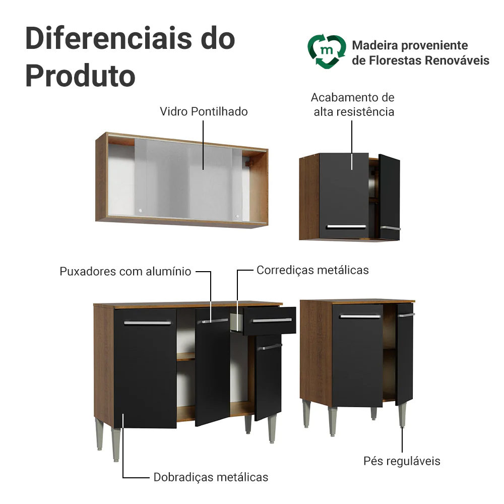 Armário de Cozinha Completa 169cm Rustic/Preto Emilly Box Madesa 03 - Image 14