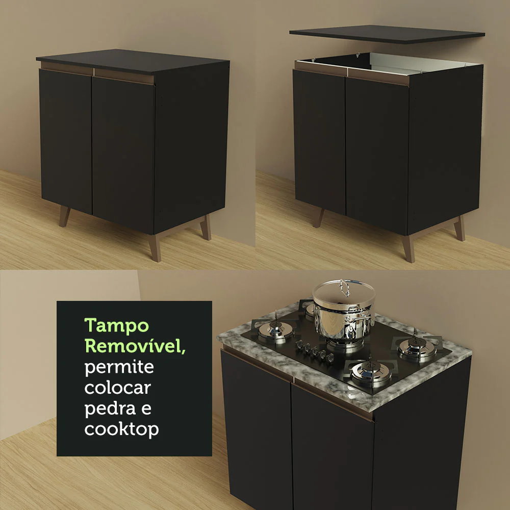 Armário de Cozinha Completa 260cm Preto/Rustic Reims Madesa 02 - Image 10