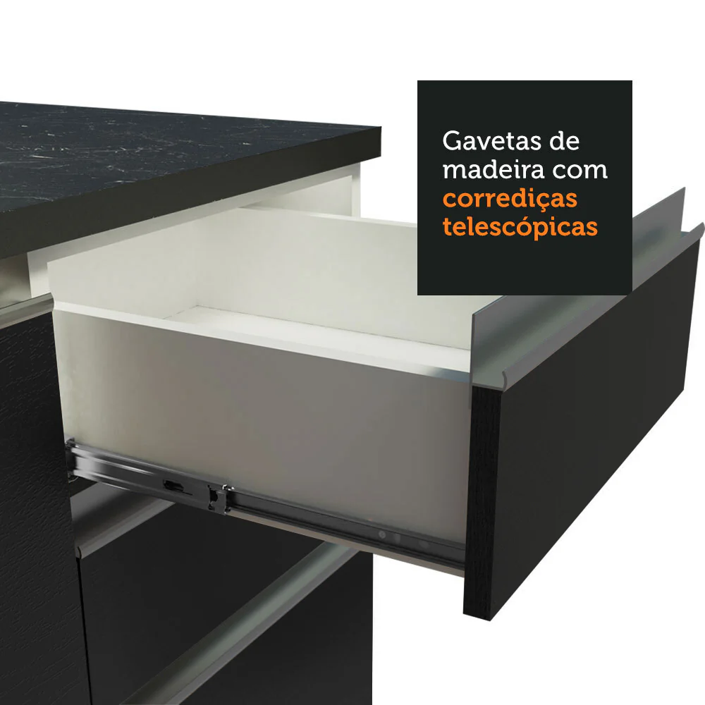 Armário de Cozinha Completa 100% MDF 250cm Branco/Preto Acordes Madesa 03 - Image 7