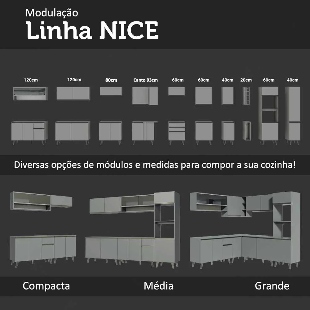 Armário de Cozinha Completa Suspenso 220cm Cinza Nice Madesa 04 - Image 10