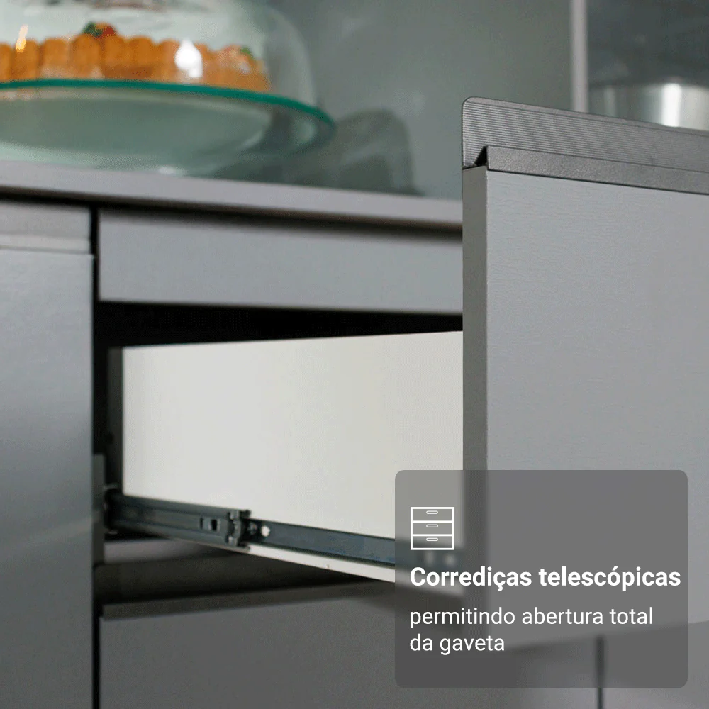 Armário de Cozinha Completa Suspenso 300cm Cinza Nice Madesa 07 - Image 7