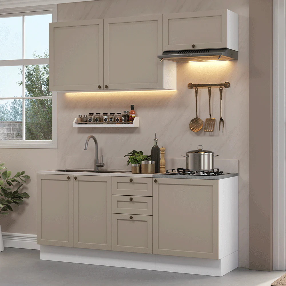 Armário de Cozinha Compacta 180 cm Branco/Crema Vik Madesa 01