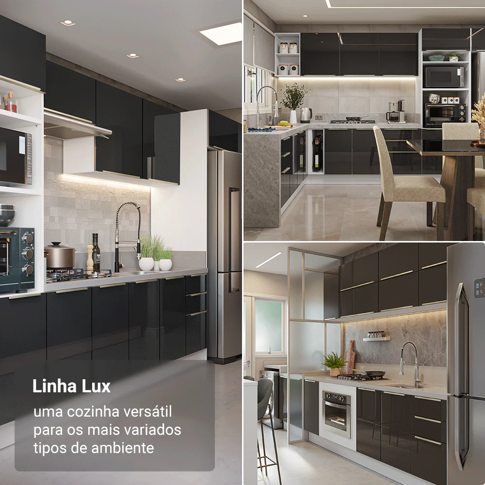 Armário de Cozinha Compacta 180 x 60 cm Branco/Preto Lux Madesa 03 - Image 5