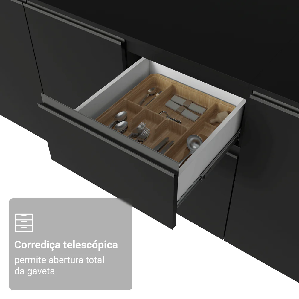 Armário de Cozinha Compacta 180 cm Suspenso Preto Nice Madesa 04 - Image 6