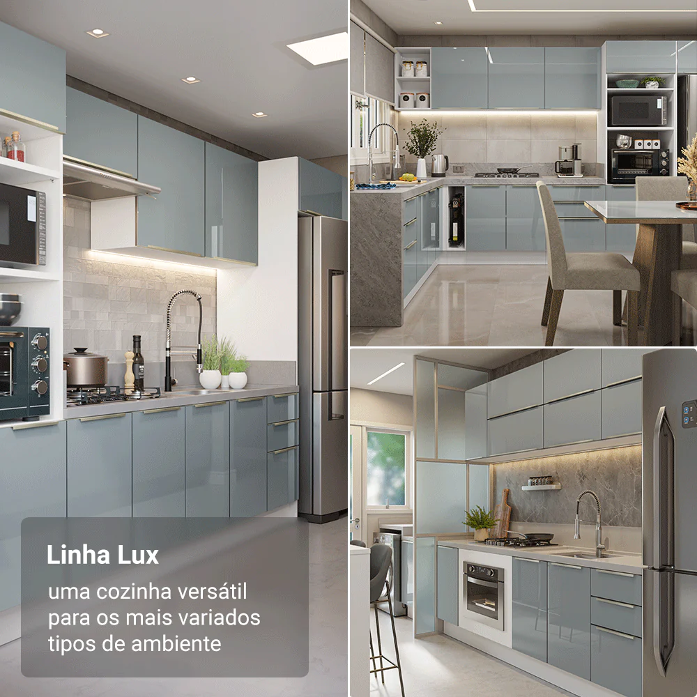 Armário de Cozinha Compacta 200 x 60 cm Branco/Cinza Lux Madesa 06 - Image 5