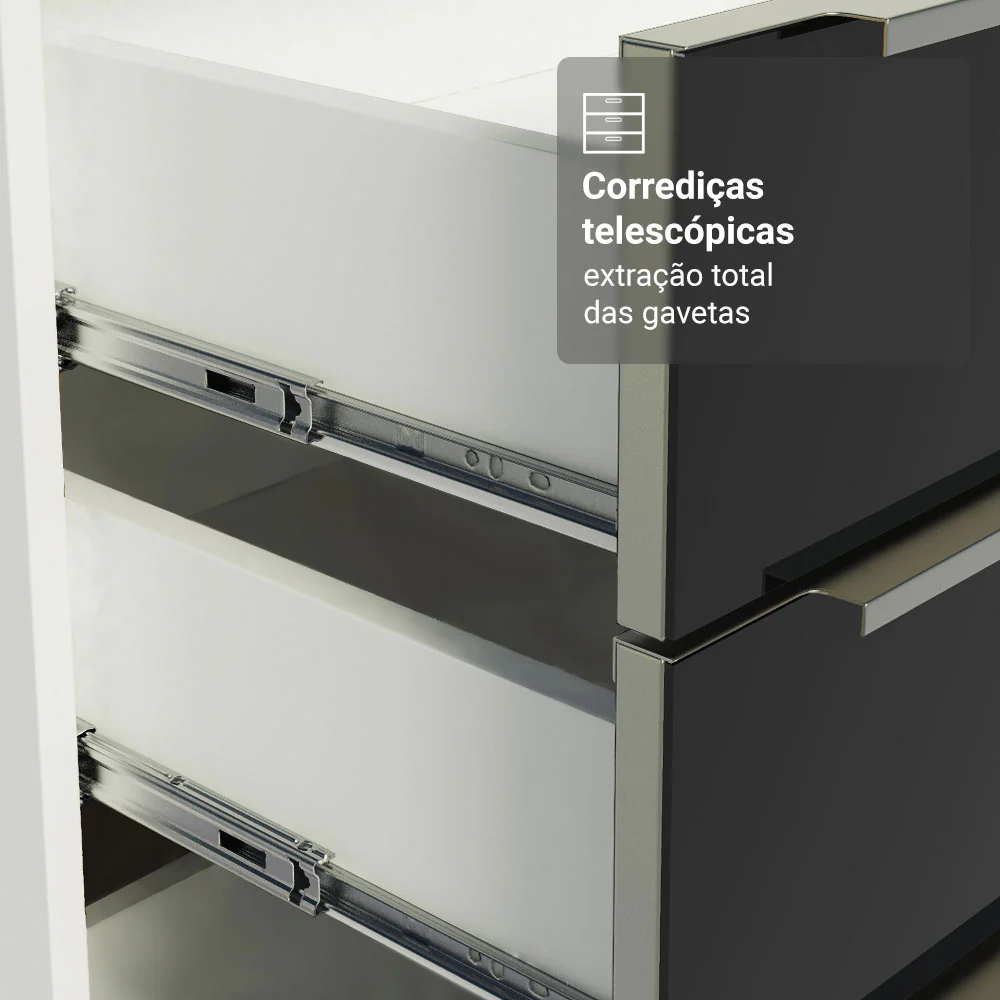 Armário de Cozinha Compacta 200 x 60 cm Branco/Preto Lux Madesa 06 - Image 6