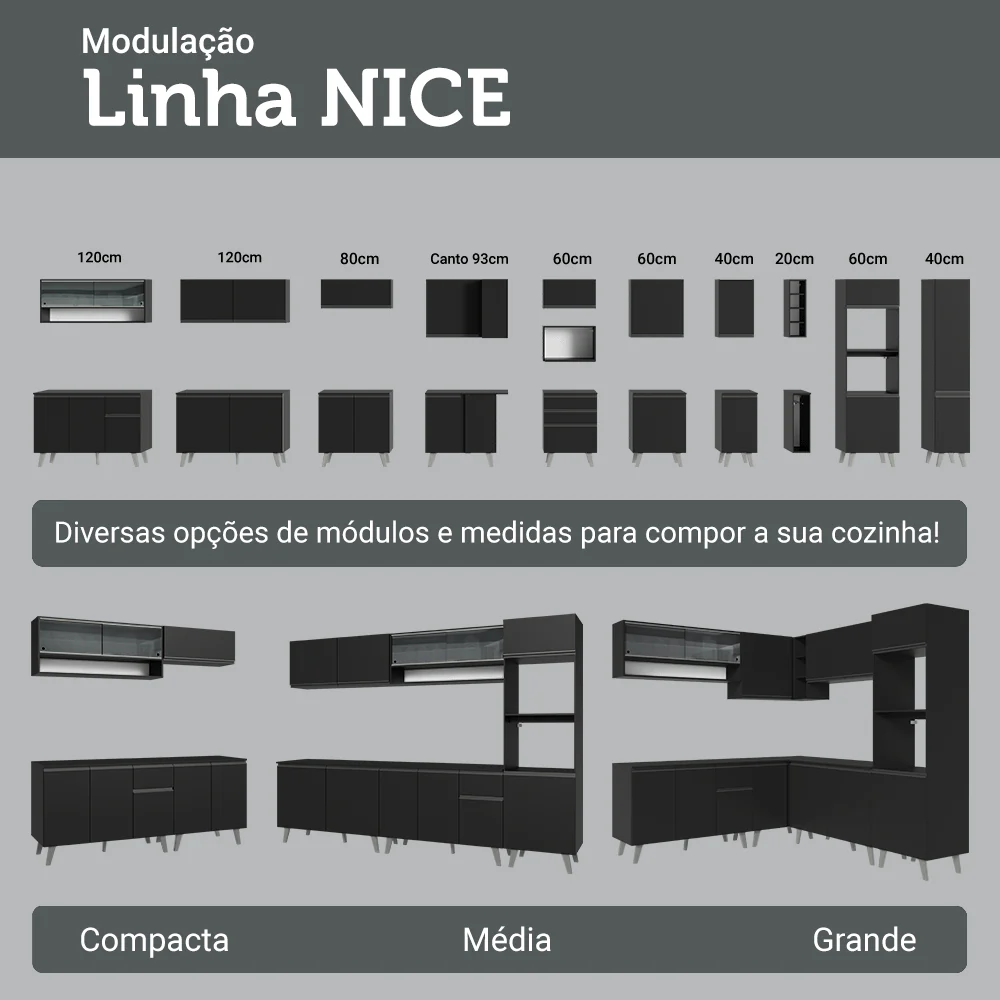 Armário de Cozinha Compacta 200 cm Suspenso Preto Nice Madesa 07 - Image 9
