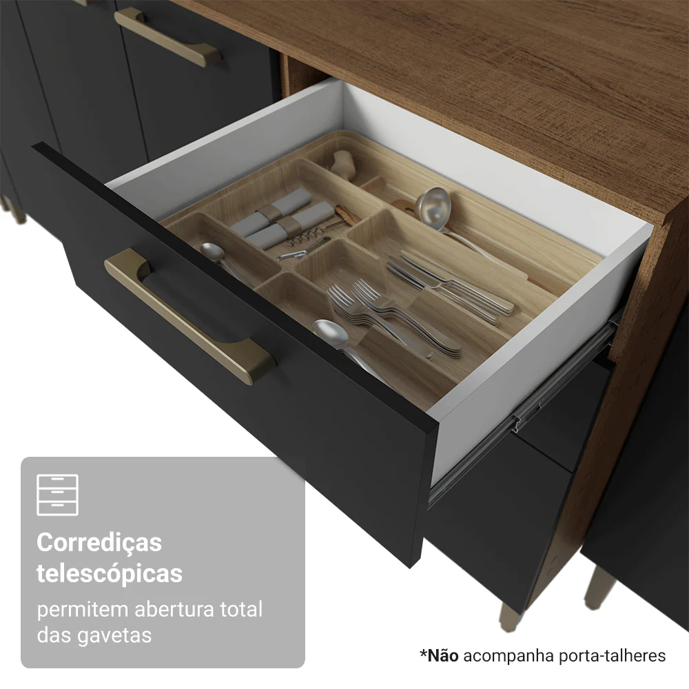 Armário de Cozinha Completa 165 cm Rustic/Preto Lille Madesa 01 - Image 7