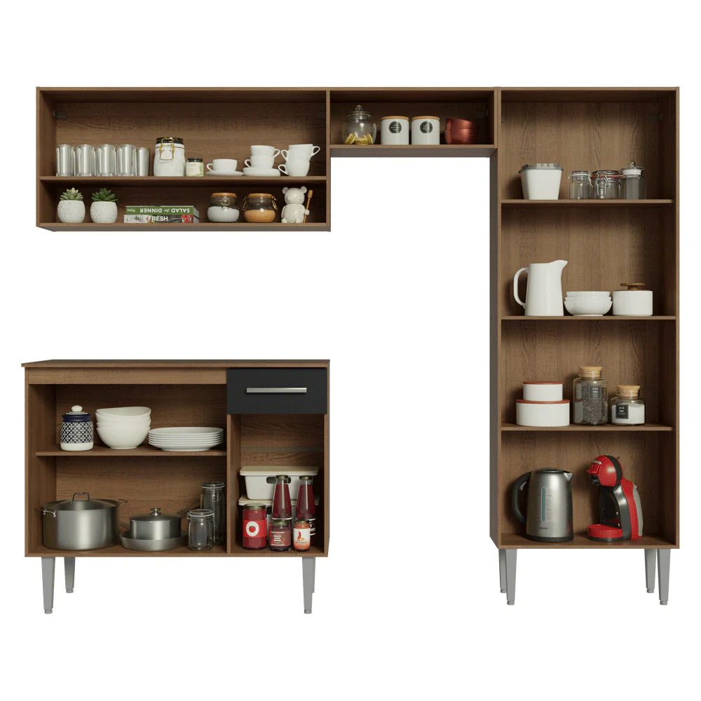 Armário de Cozinha Completa 220 cm Rustic/Preto Deli Madesa 01 - Image 5