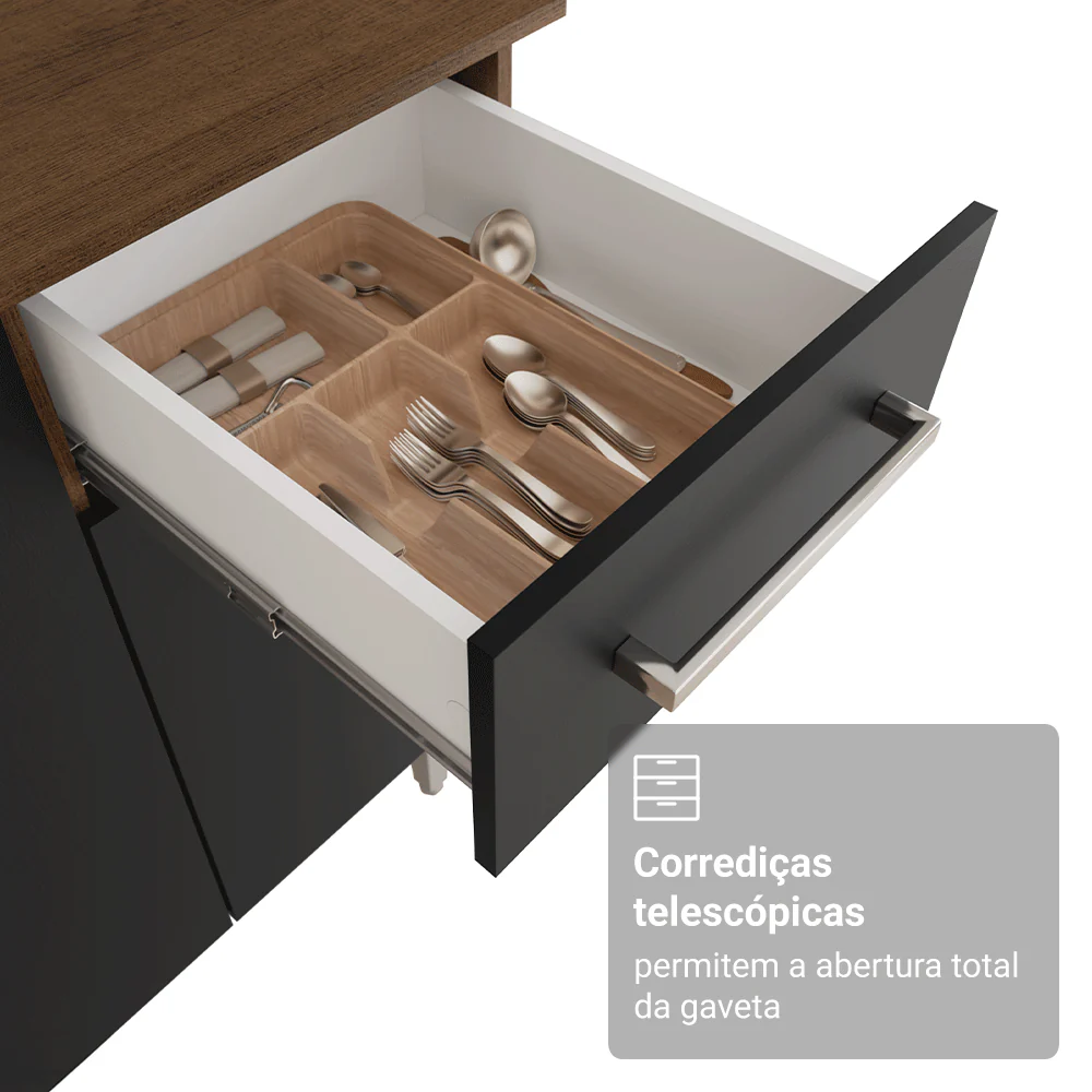 Armário de Cozinha Completa 220 cm Rustic/Preto Deli Madesa 01 - Image 7