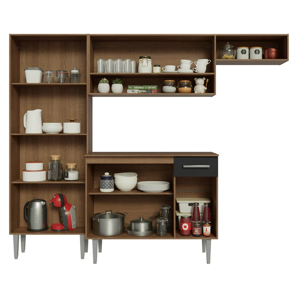 Armário de Cozinha Completa 220 cm Rustic/Preto Deli Madesa 02 - Image 5