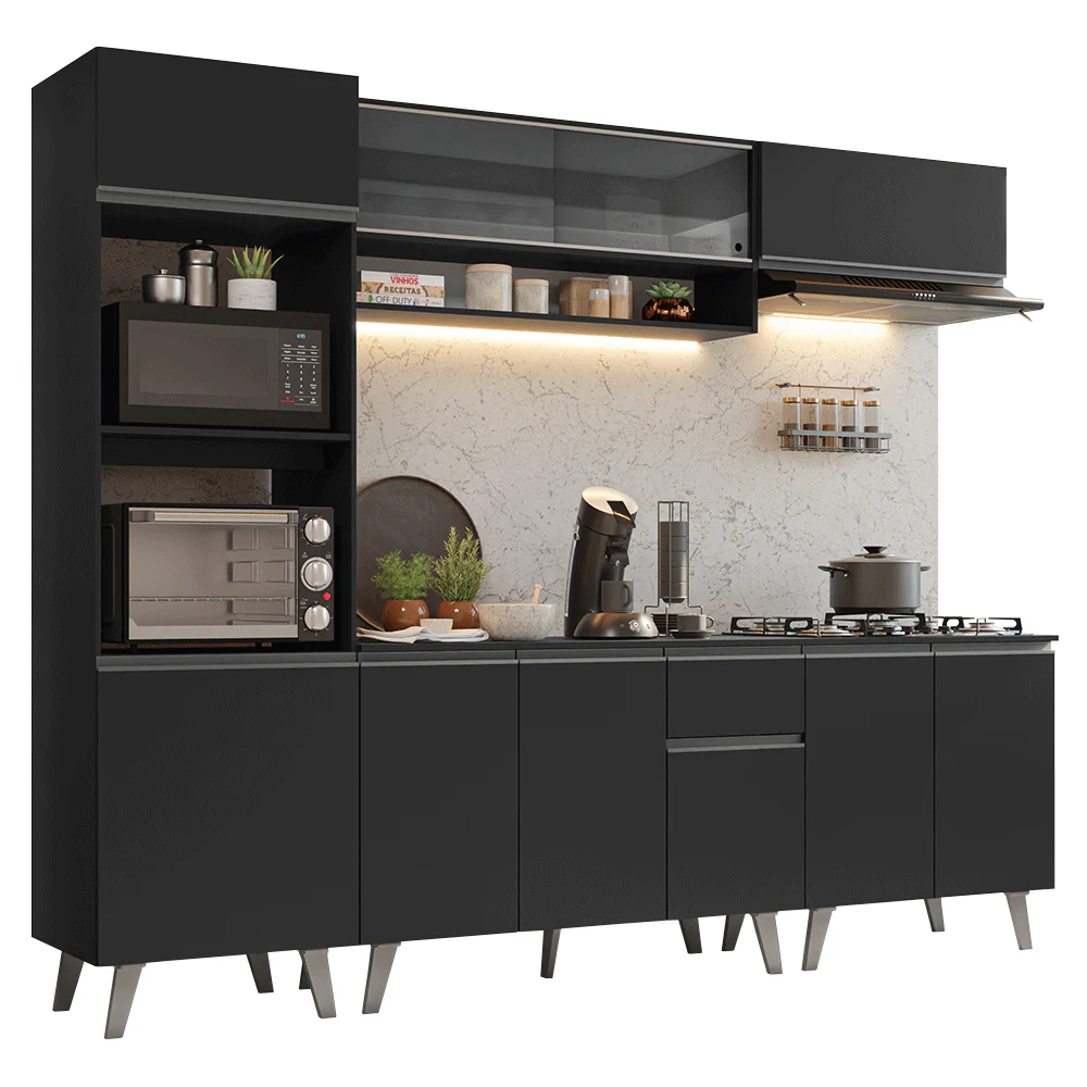 Armário de Cozinha Completa 260 cm Preto Nice Madesa 01 - Image 2