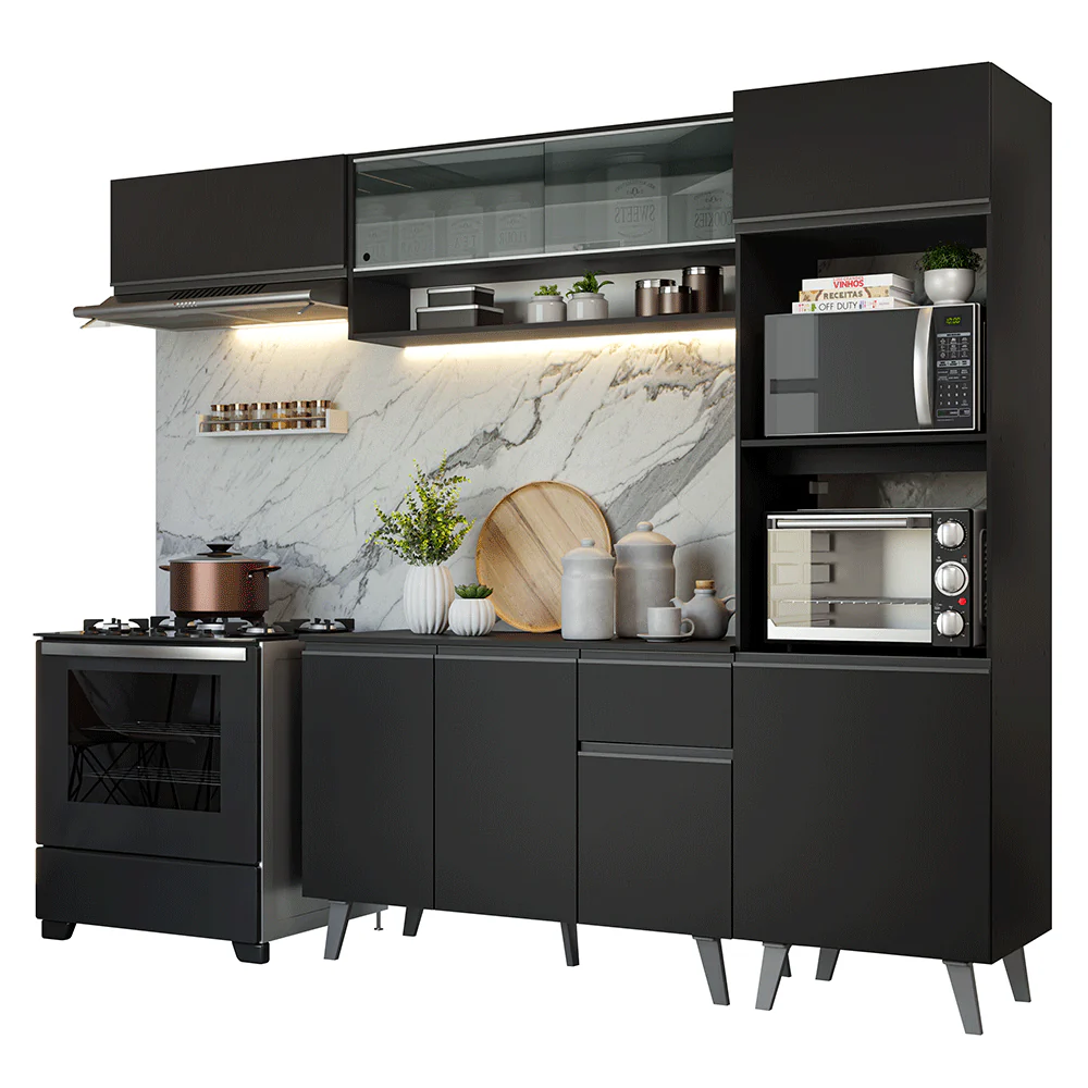 Armário de Cozinha Completa 260 cm Preto Nice Madesa 03 - Image 2
