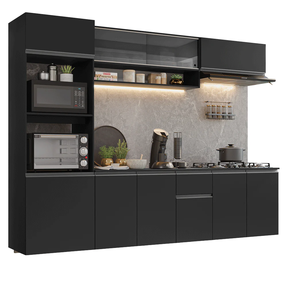 Armário de Cozinha Completa 260 cm Suspenso Preto Nice Madesa 014 - Image 2