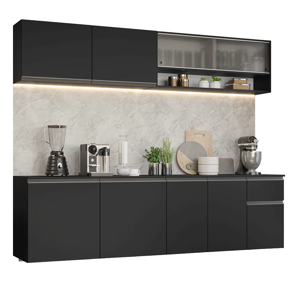 Armário de Cozinha Completa 260 cm Suspenso Preto Nice Madesa 04 - Image 2