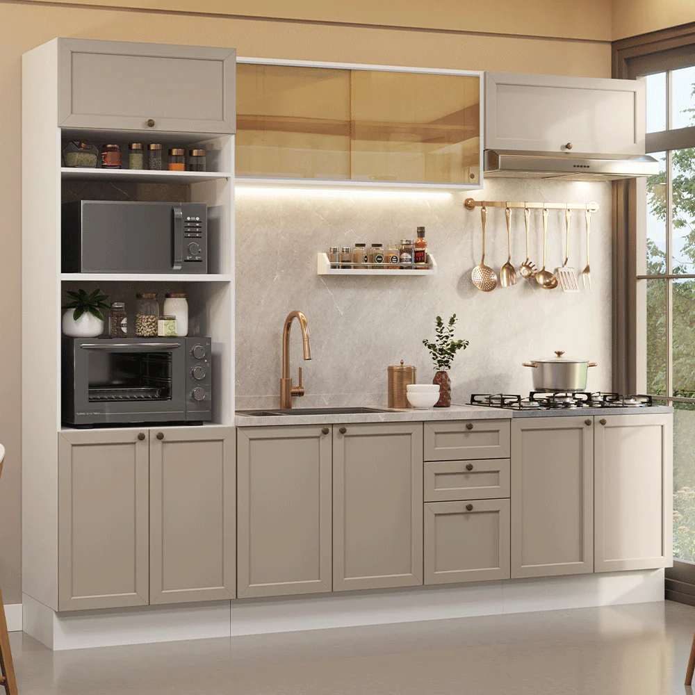 Armário de Cozinha Completa 270 cm Branco/Crema Vik Madesa 02