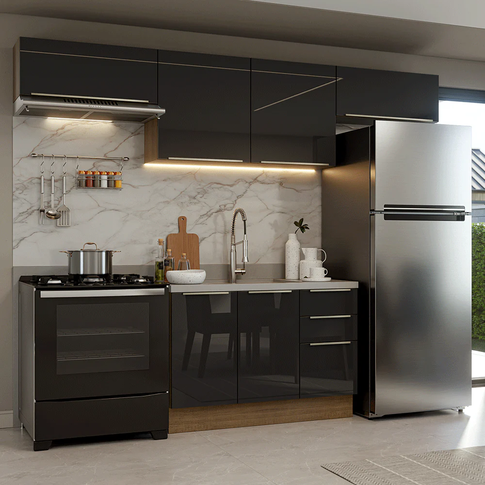 Armário de Cozinha Completa 280 cm Rustic/Preto Lux Madesa 01