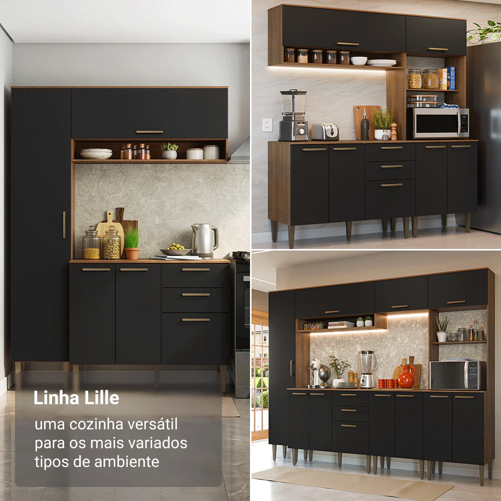 Armário de Cozinha Completa 285 cm Rustic/Preto Lille Madesa 01 - Image 5