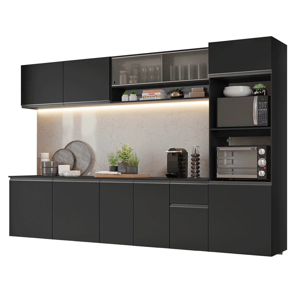 Armário de Cozinha Completa 300 cm Suspenso Preto Nice Madesa 04 - Image 2