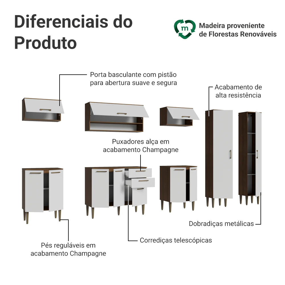 Armário de Cozinha Completa 305 cm Rustic/Branco Lille Madesa 01 - Image 4