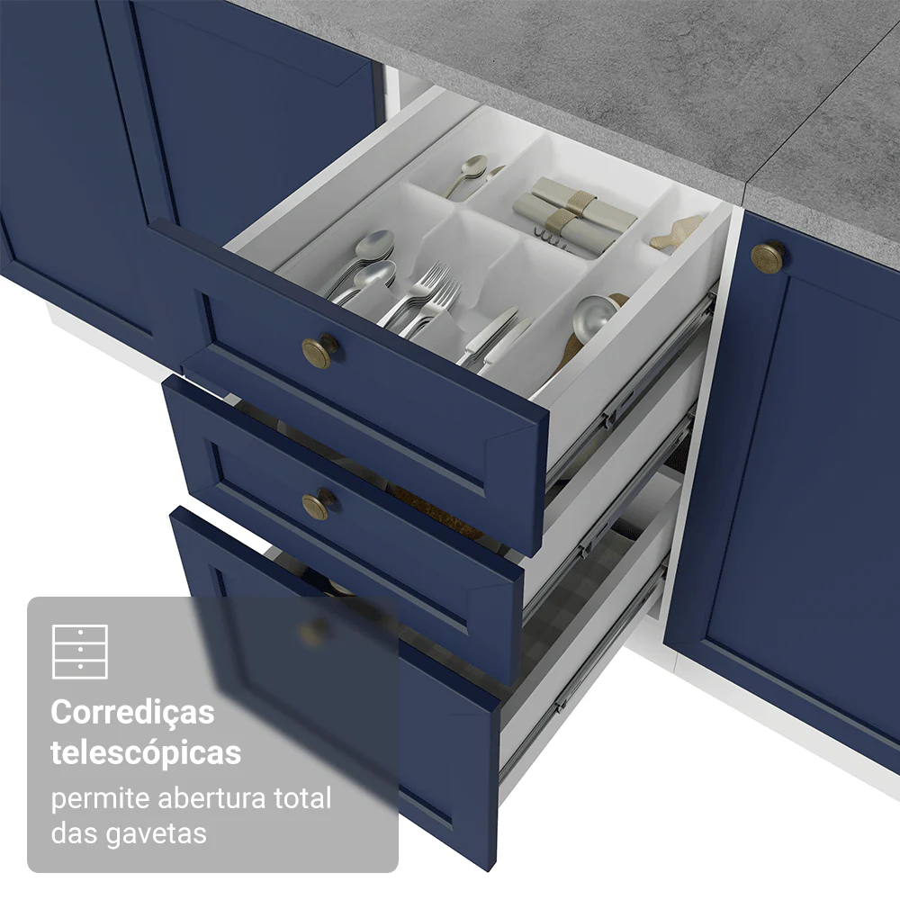 Armário de Cozinha Completa 340 cm Branco/Azul Vik Madesa 01 - Image 6