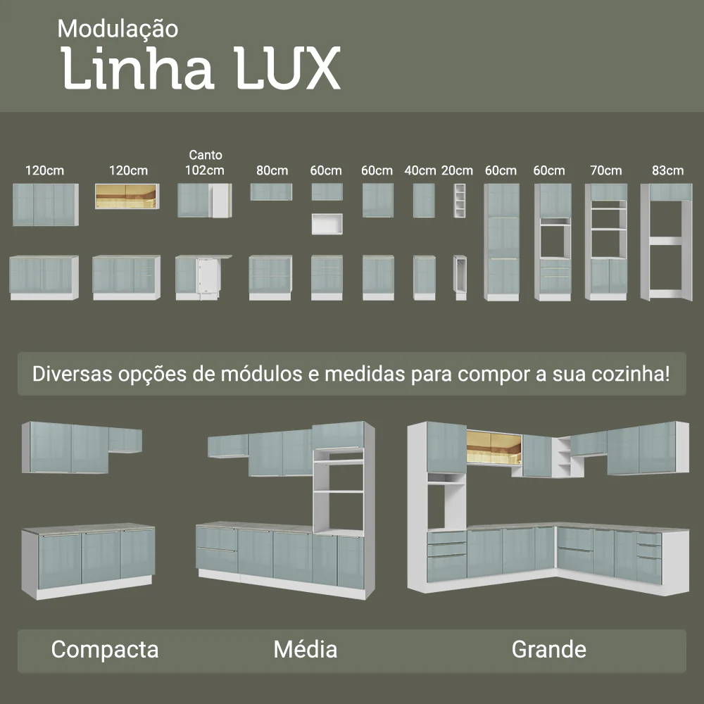 Armário de Cozinha Completa de Canto 399 cm Branco/Cinza Lux Madesa 01 - Image 10