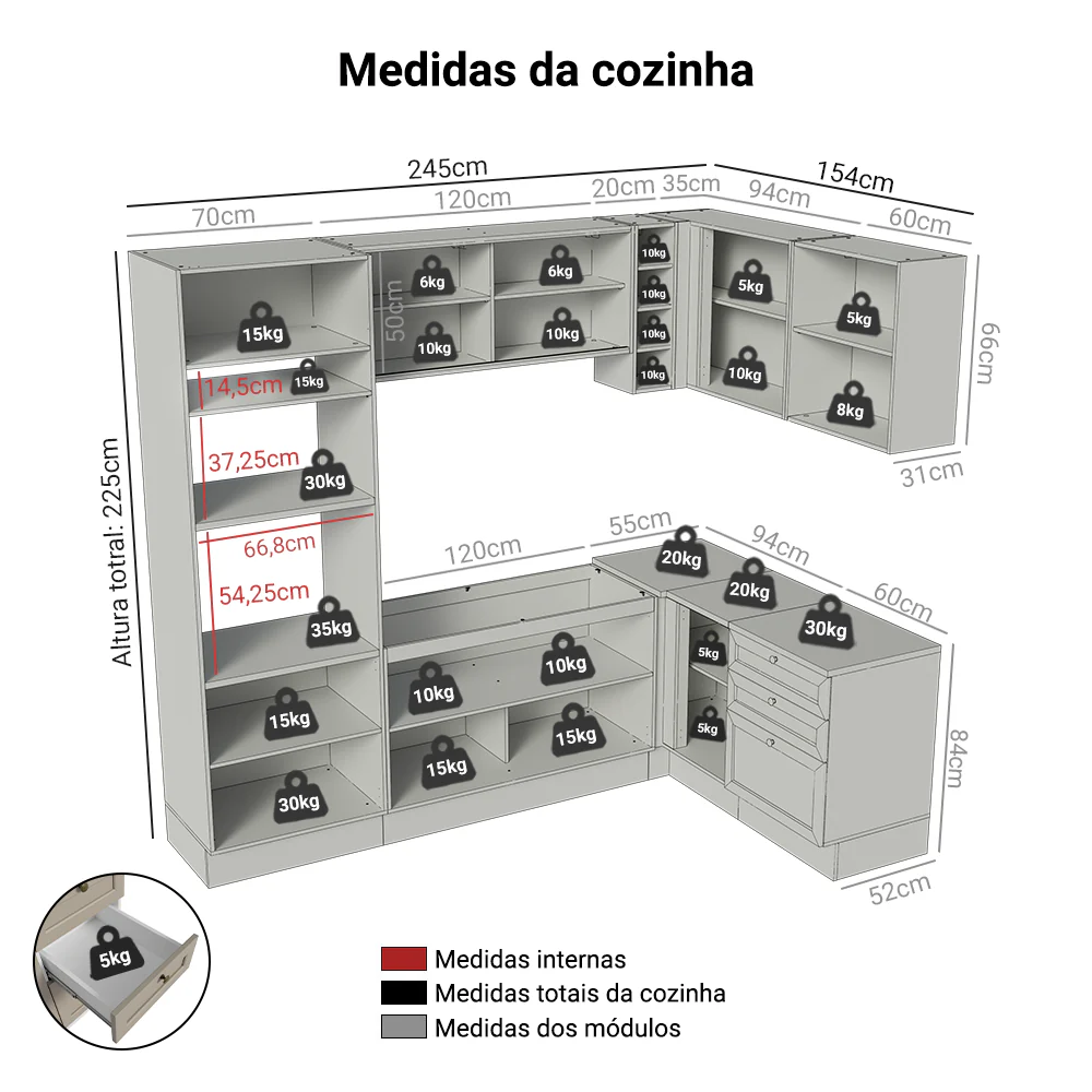 Armário de Cozinha Completa de Canto 399 cm Branco/Crema Vik Madesa 01 - Image 3