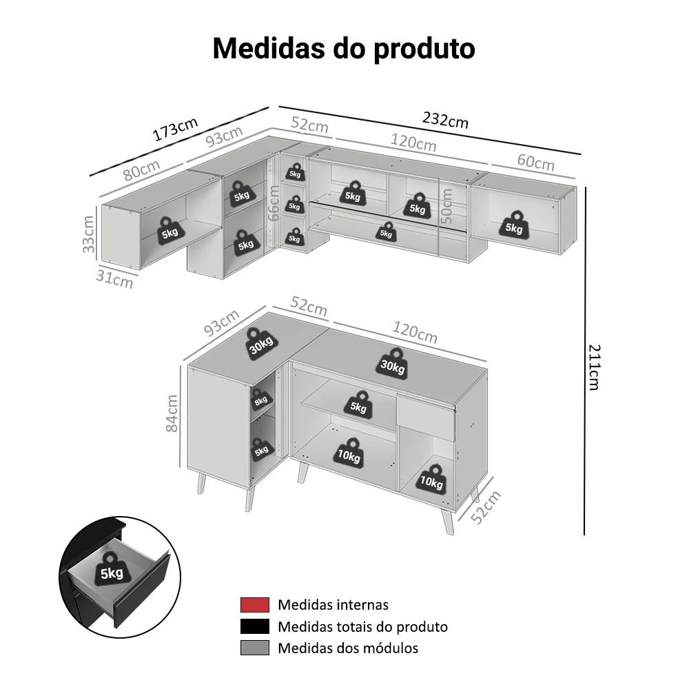 Armário de Cozinha Completa de Canto 405 cm Preto Nice Madesa 06 - Image 3