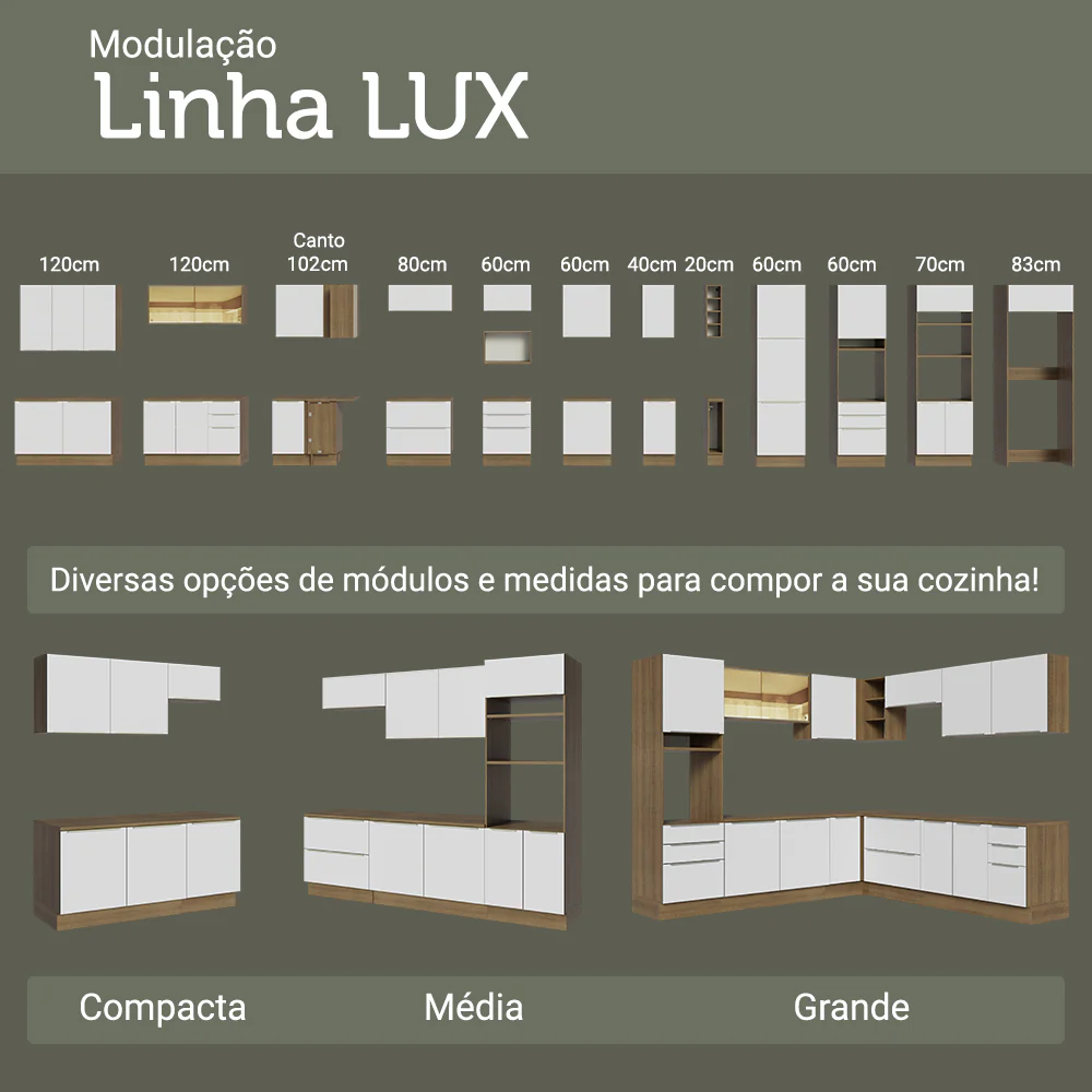 Armário de Cozinha Completa de Canto 416 x 60 cm Rustic/Branco Veludo Lux Madesa 01 - Image 10