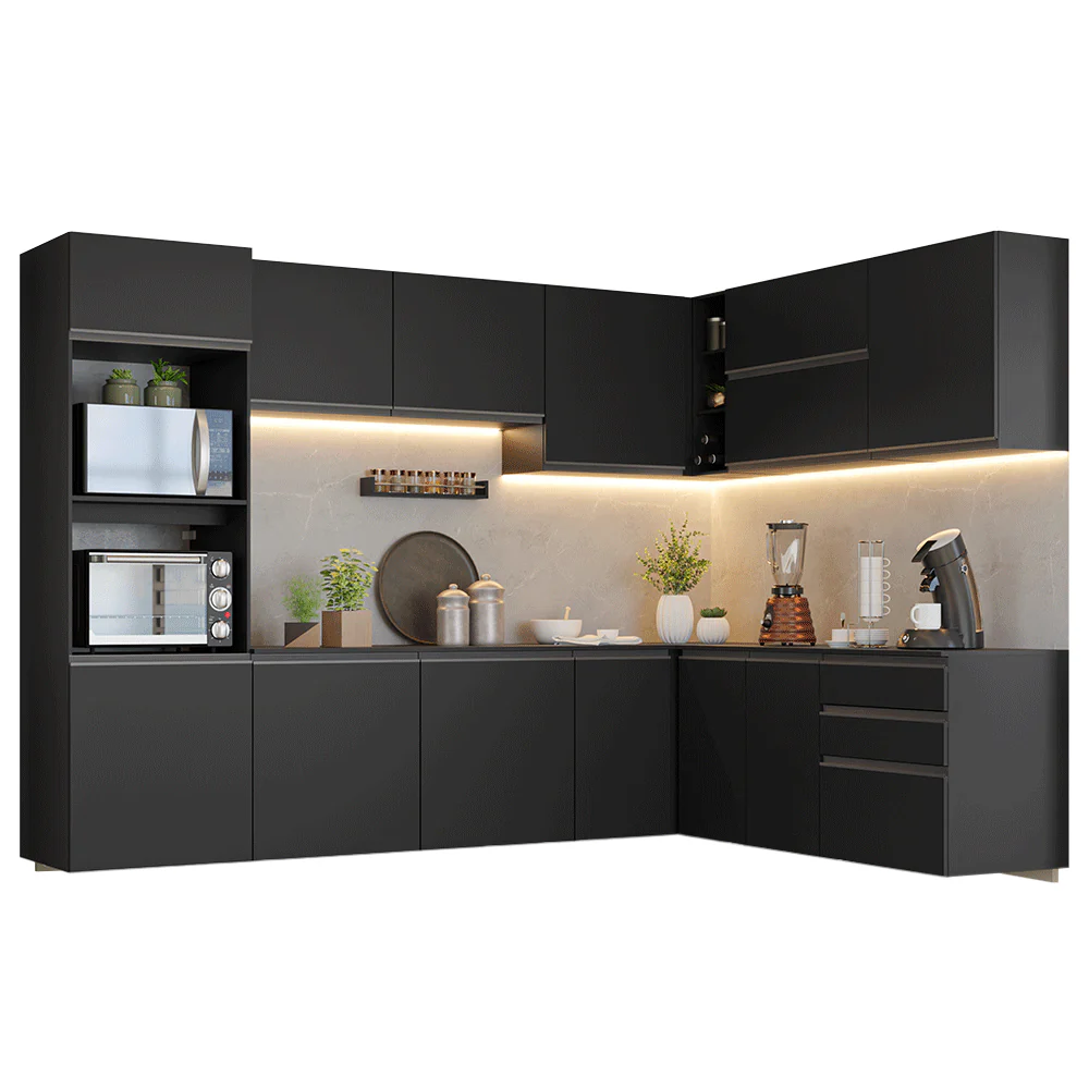 Armário de Cozinha Completa de Canto 465 cm Suspenso Preto Nice Madesa 10 - Image 2