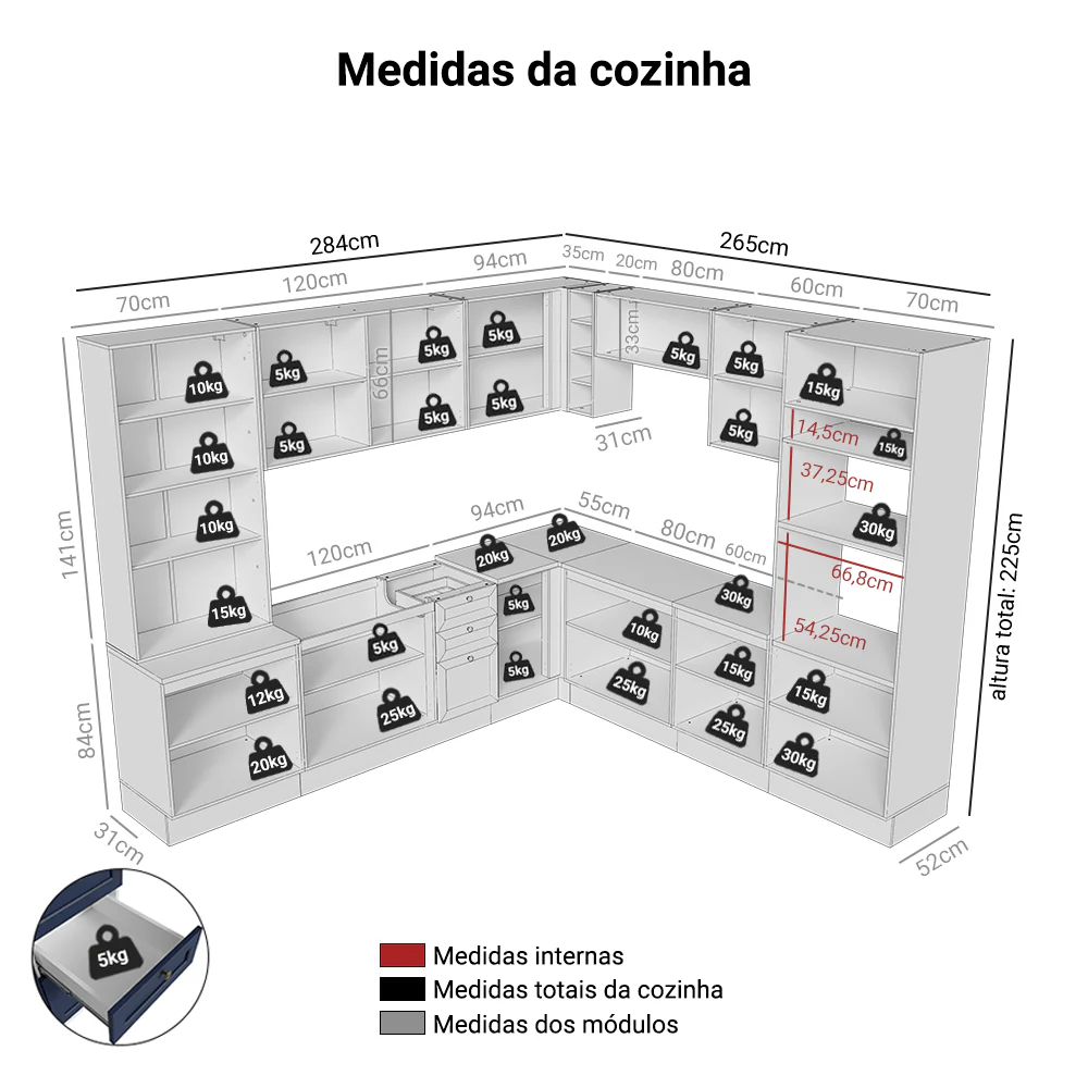 Armário de Cozinha Completa de Canto 549 cm Branco/Azul Vik Madesa 01 - Image 3
