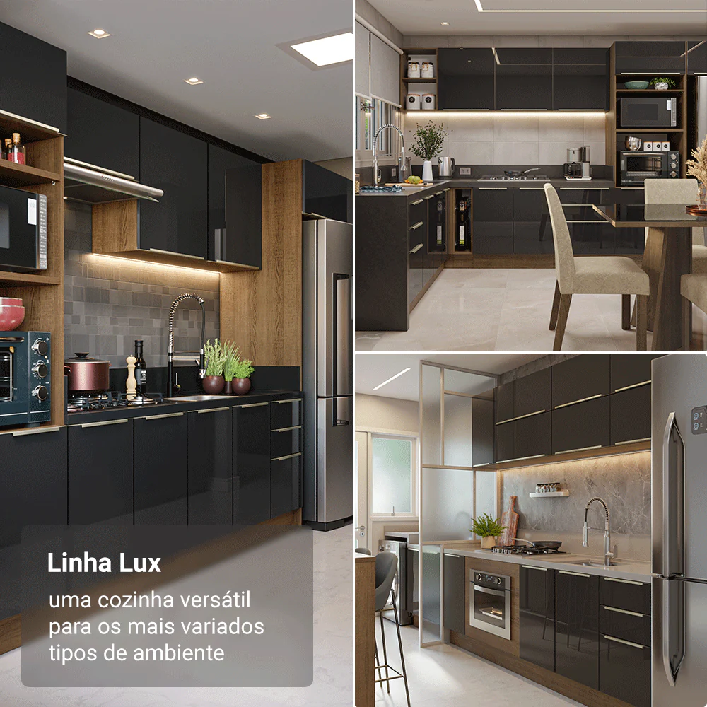 Armário de Cozinha Completa de Canto 549 cm Rustic/Preto Lux Madesa 01 - Image 5