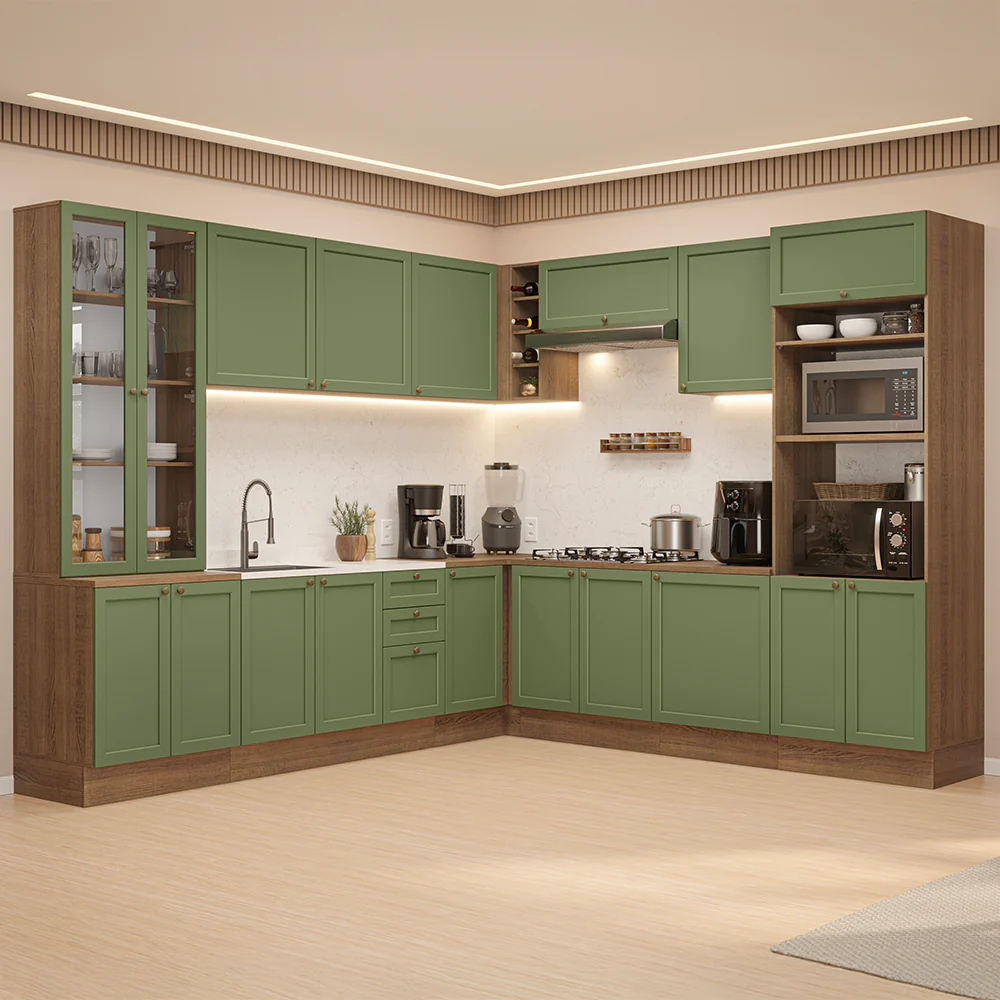Armário de Cozinha Completa de Canto 549 cm Rustic/Verde Vik Madesa 01