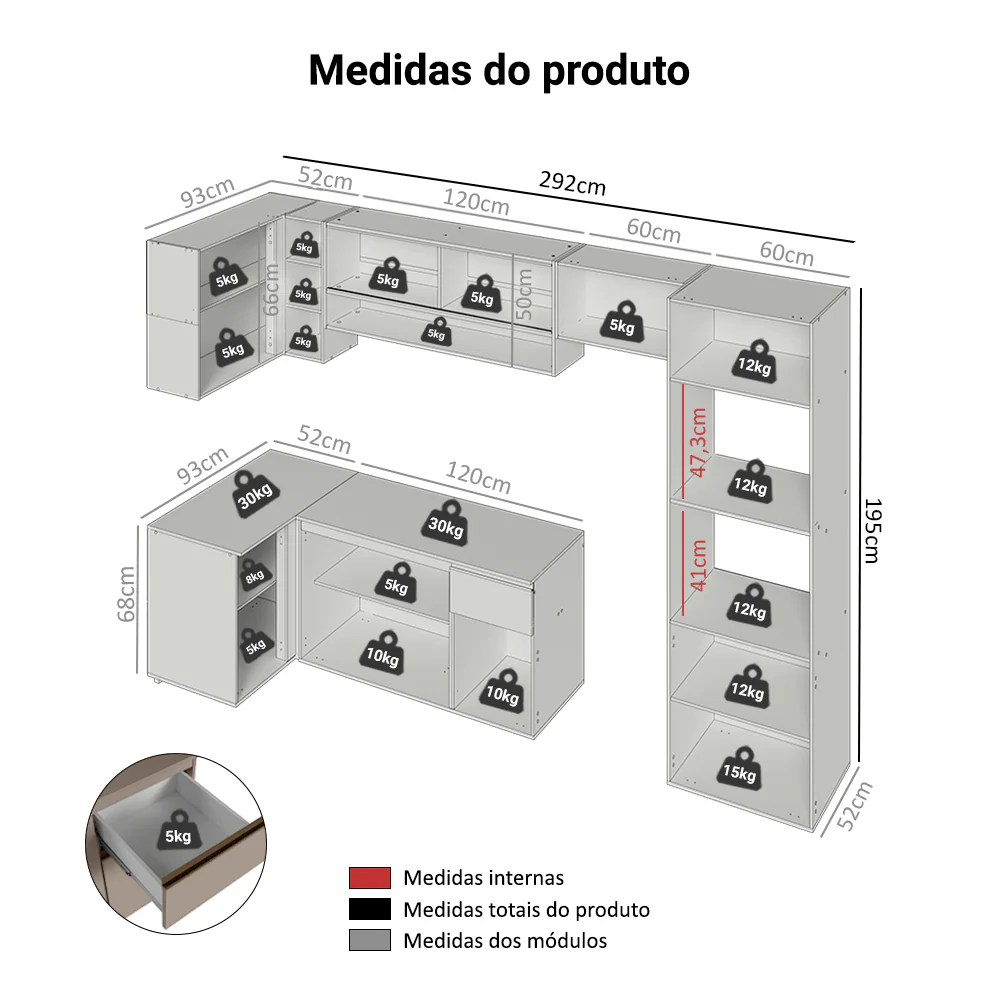 Armário de Cozinha Completa de Canto Suspenso 385cm Crema Nice Madesa 02 - Image 3