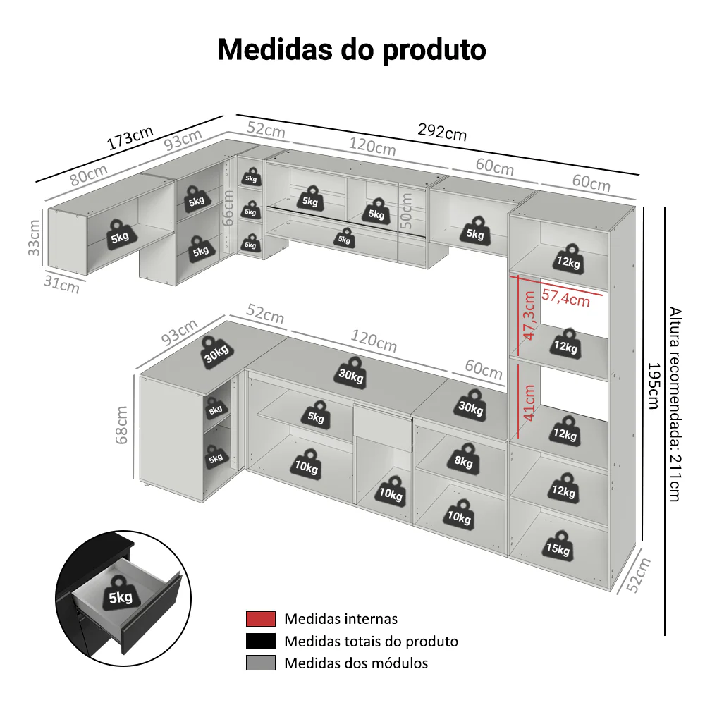 Armário de Cozinha Completa de Canto Suspenso 465 cm Preto Nice Madesa 02 - Image 3