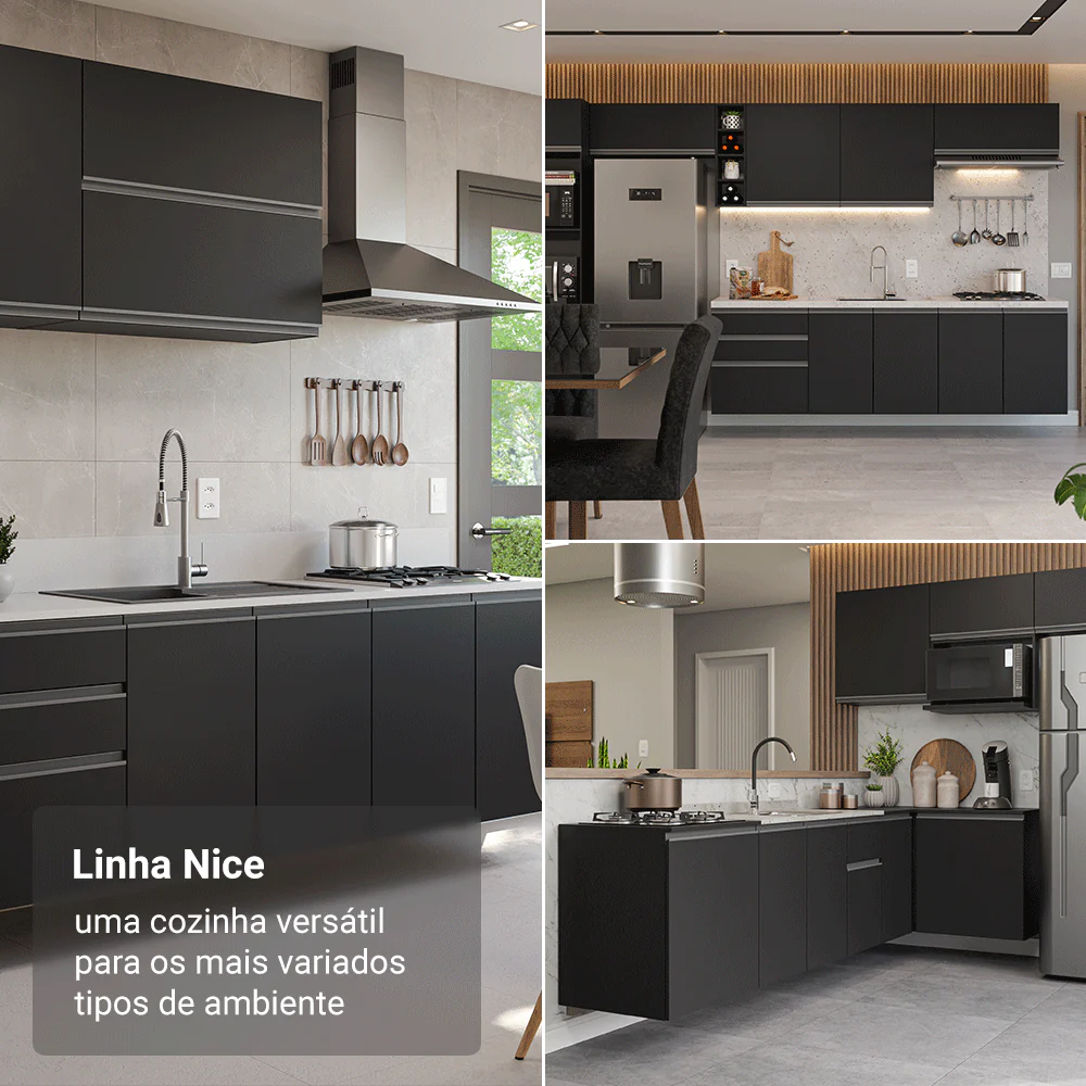 Armário de Cozinha Completa de Canto Suspenso 465 cm Preto Nice Madesa 02 - Image 5