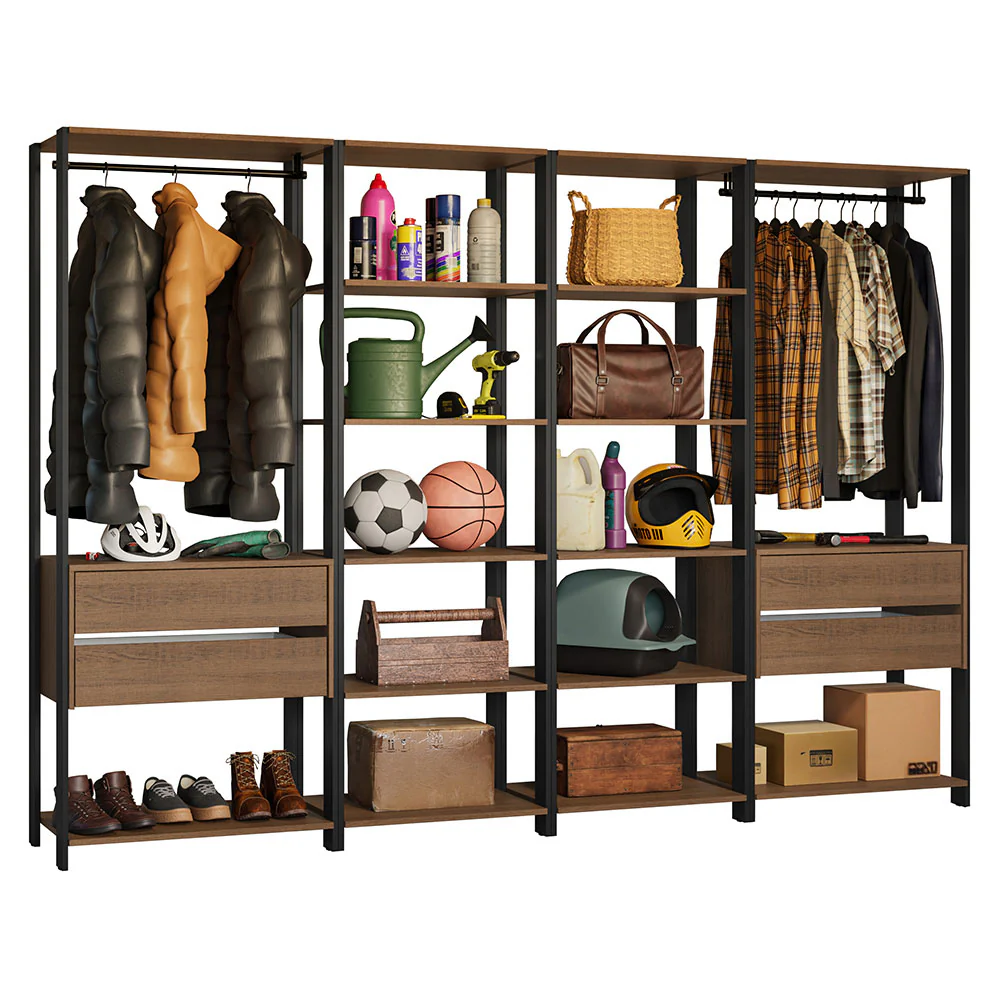 Armário Estante Multiuso Organizador 4 Gavetas 258cm Rustic/Preto Madesa - Image 2