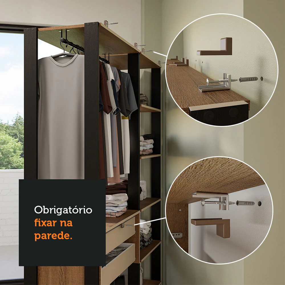 Armário Estante Multiuso Organizador 4 Gavetas 258cm Rustic/Preto Madesa - Image 6