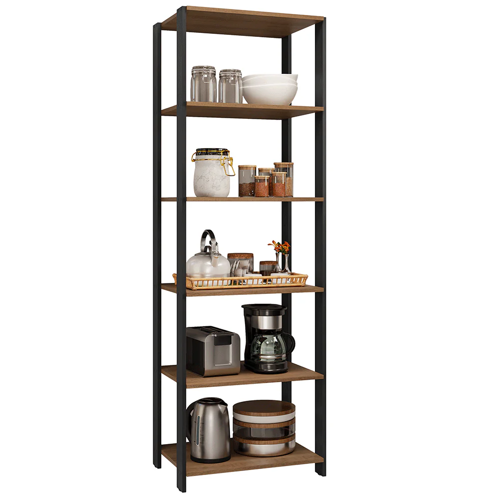 Armário Estante Multiuso Organizador 5 Prateleiras 59cm Rustic/Preto Madesa - Image 2