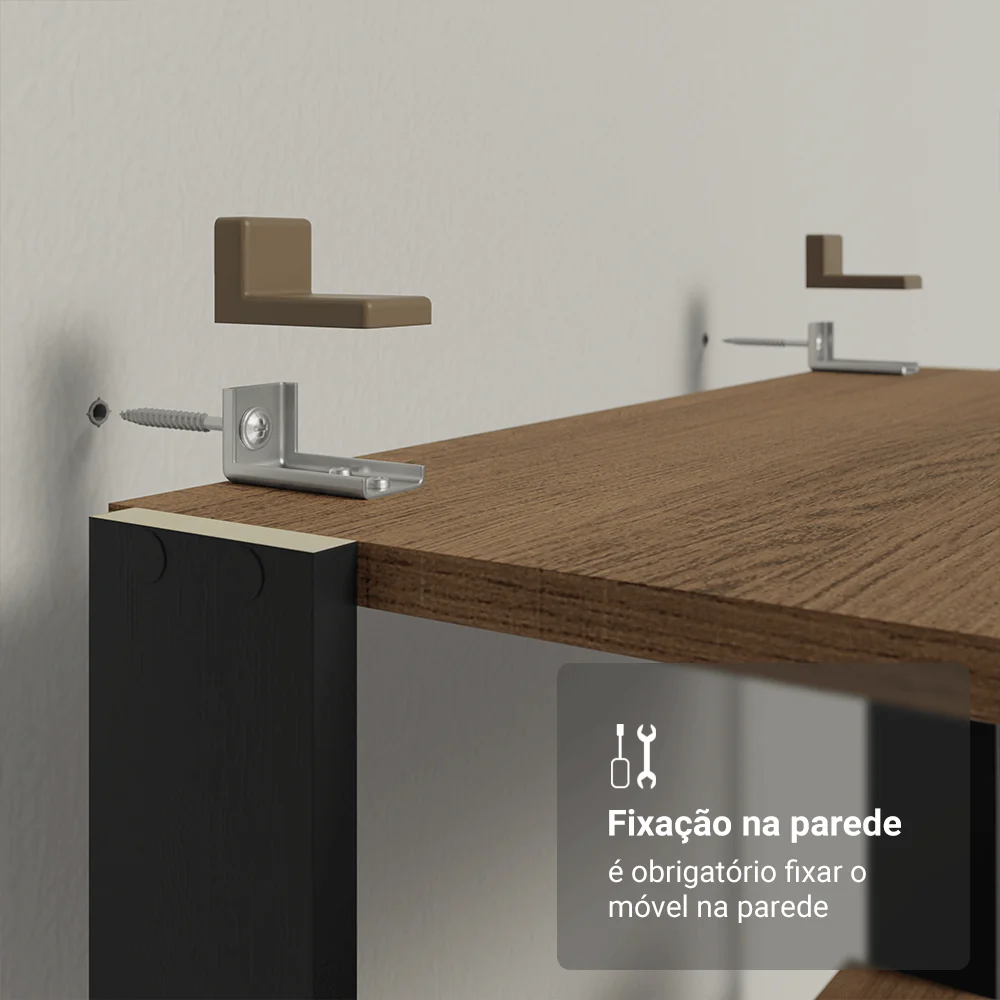 Armário Estante Multiuso Organizador de Canto 10 Prateleiras 118cm Rustic/Preto Madesa - Image 5