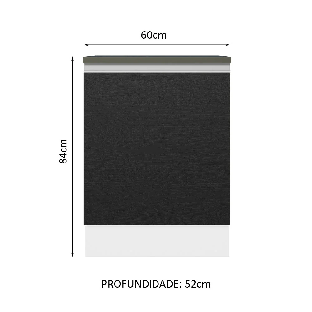 Balcão 100% MDF 60 cm 1 Porta Branco/Preto Acordes Madesa - Image 2