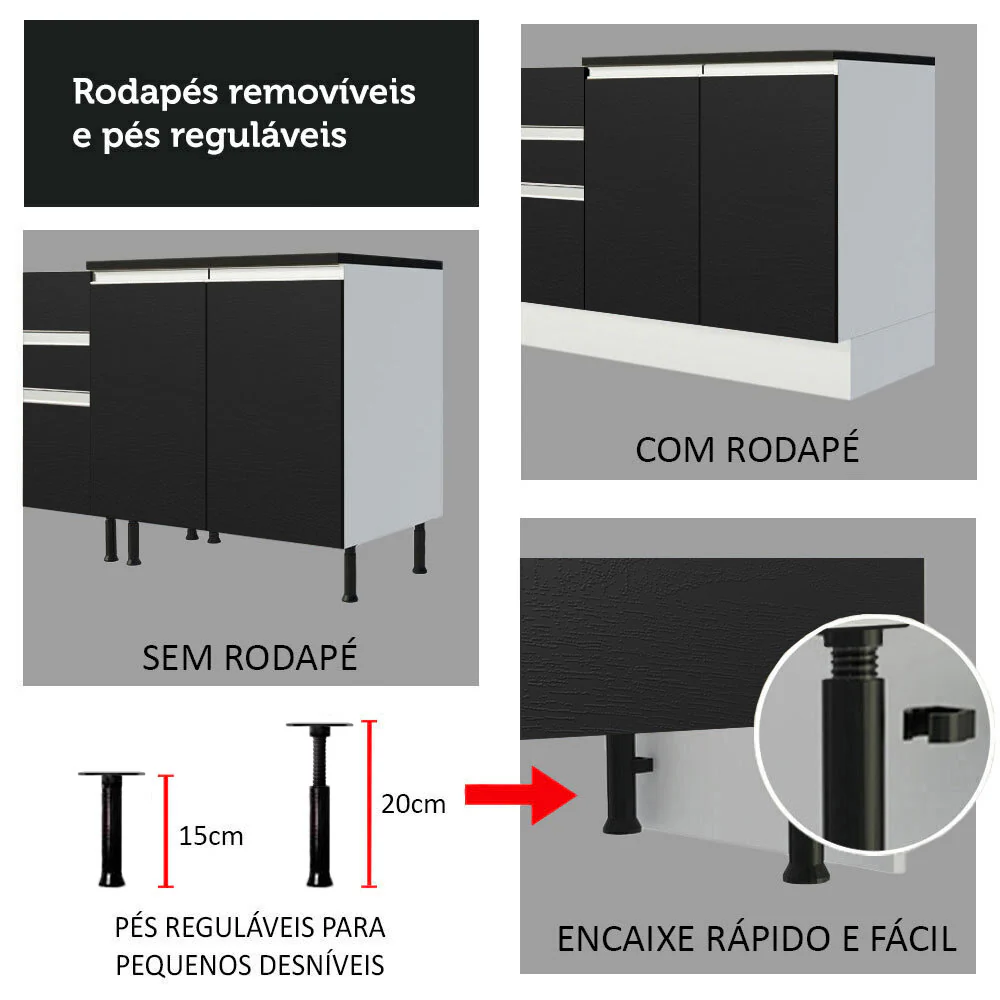 Balcão 100% MDF 60 cm 1 Porta Branco/Preto Acordes Madesa - Image 9