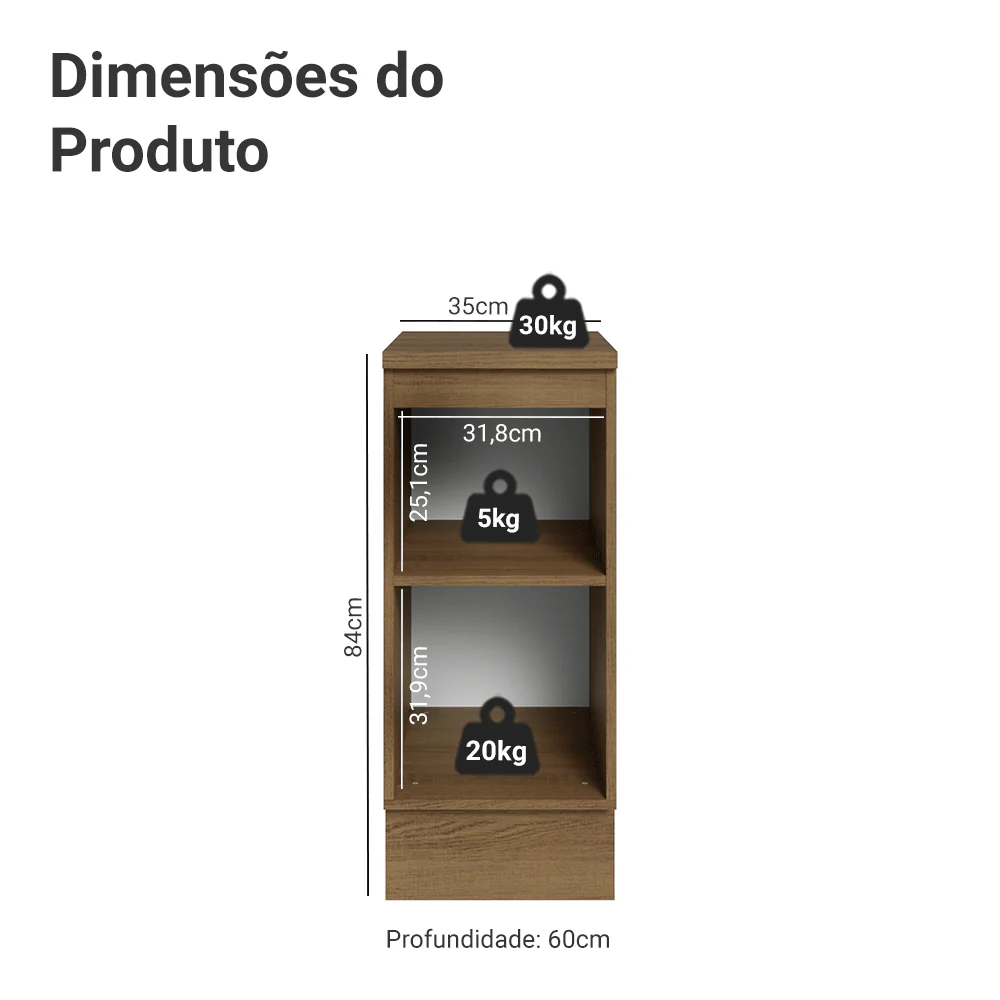 Balcão 35 x 60 cm 1 Porta (Com Tampo) Rustic/Branco Veludo Lux Madesa - Image 2