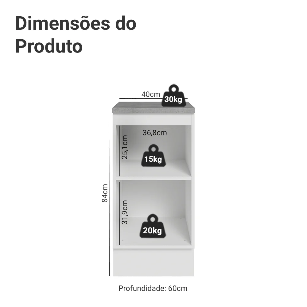 Balcão 40 x 60 cm 1 Porta (Com Tampo) Branco/Preto Lux Madesa - Image 2