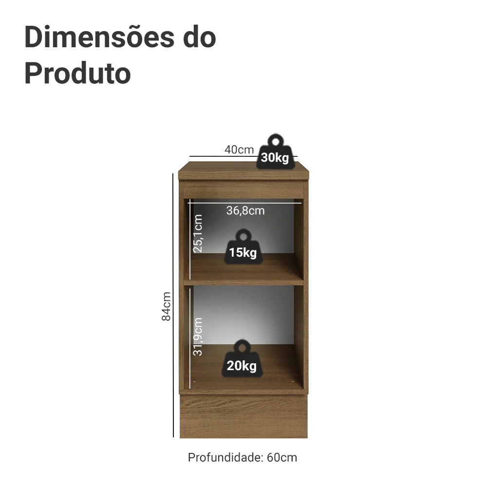 Balcão 40 x 60 cm 1 Porta (Com Tampo) Rustic/Branco Veludo Lux Madesa - Image 2