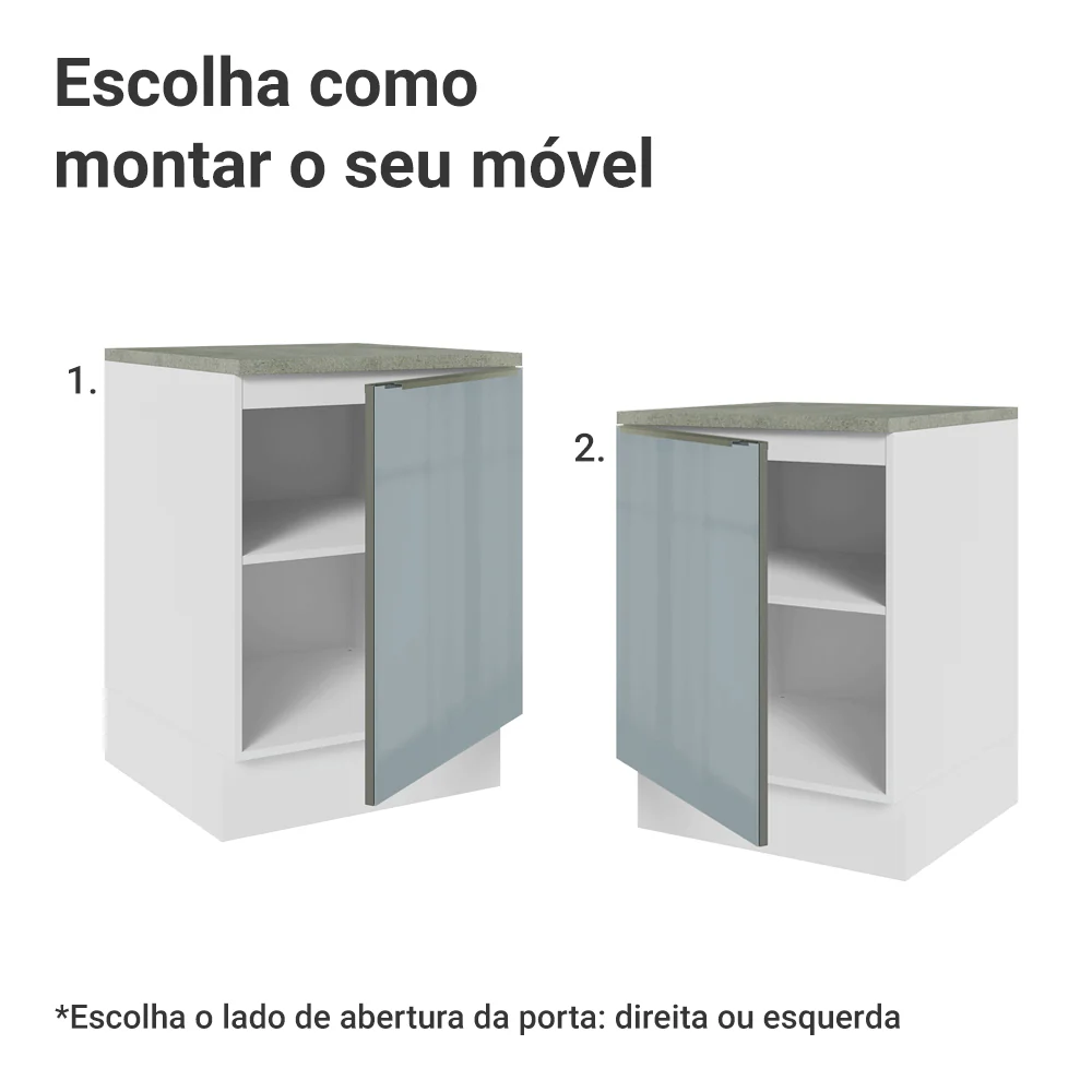 Balcão 60 x 60 cm 1 Porta (Com Tampo) Branco/Cinza Lux Madesa - Image 5